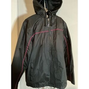 i5 Apparel Womens Windbreaker Jacket Black Pink Piping Full Zip Hooded‎ XL